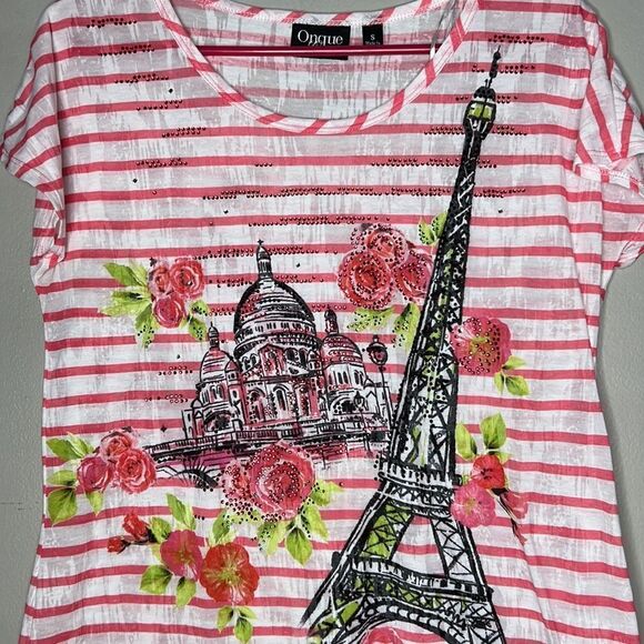 Onque Casuals Striped Paris Themed Short Sleeve Shirt - Picture 6 of 10